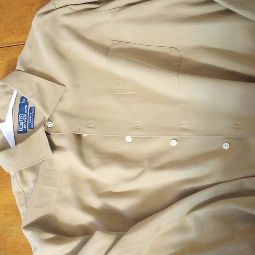 Ralph Lauren Tan Men's Silk Shirt Vintage 90s